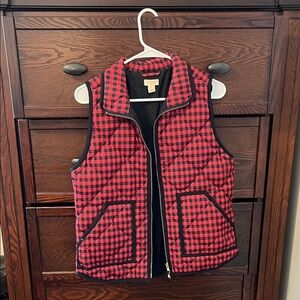 J. Crew Red Checkered Quilted Vest